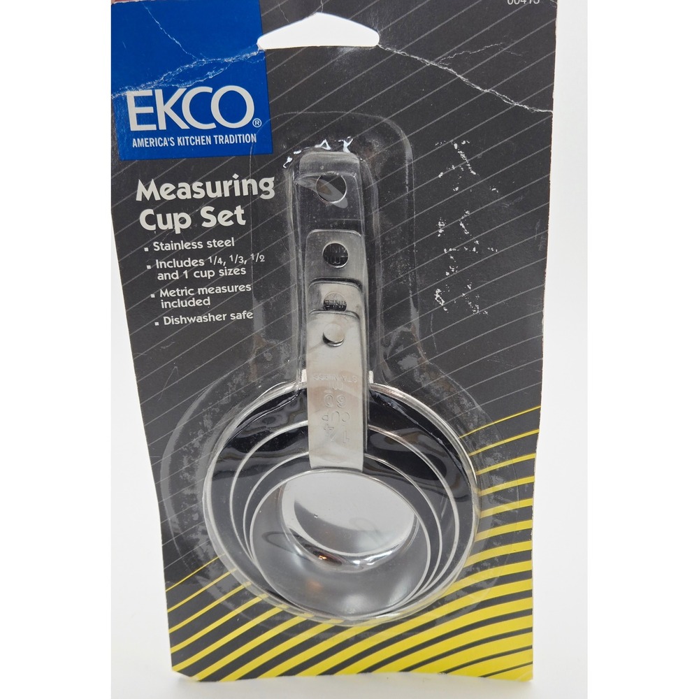Vintage 1990 EKCO Stainless Steel Measuring Cup Set 4 Piece 00413 NIP